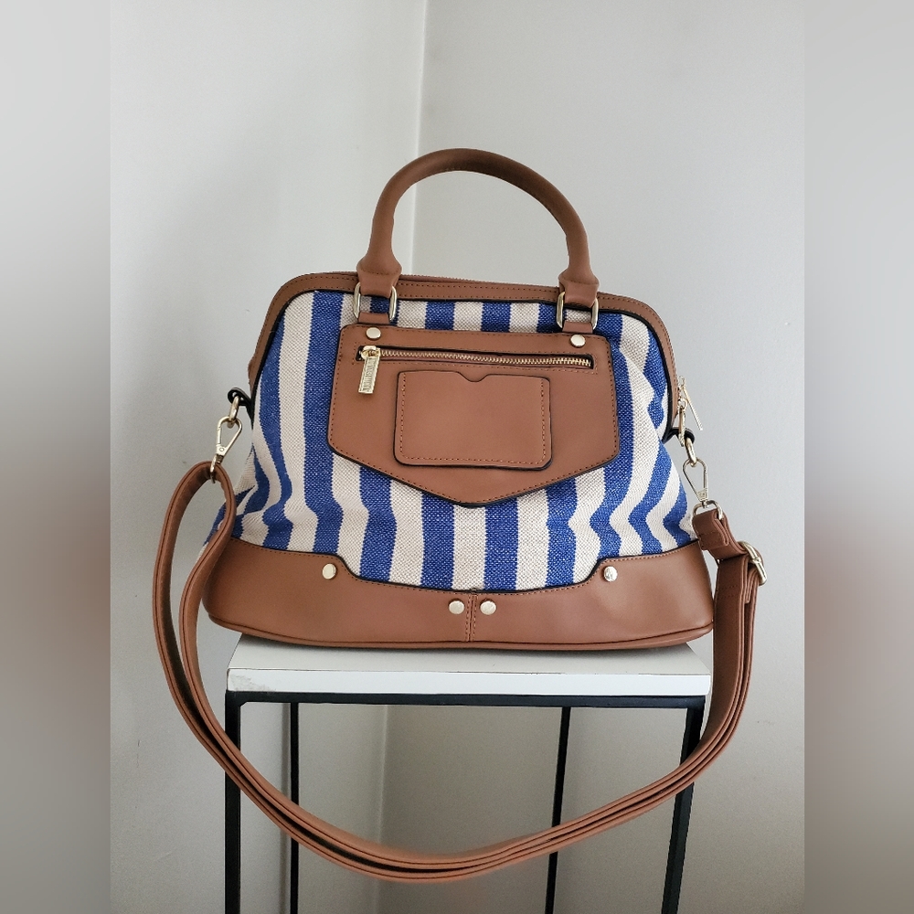 Blue&brown striped tweed purse.